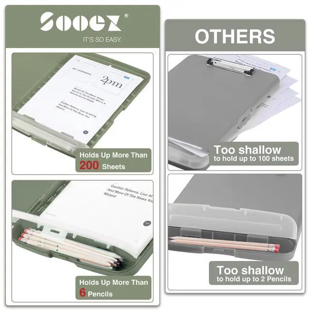 Alt view image 3 of 7 - Clipboard with Storage, Clip Board 8.5 x 11 with Pen Holder, Plastic Organization Case Box for Letter Legal A4 Size Paper, Low Profile Clip, Nurses Teachers Must Haves, School & Office Supplies