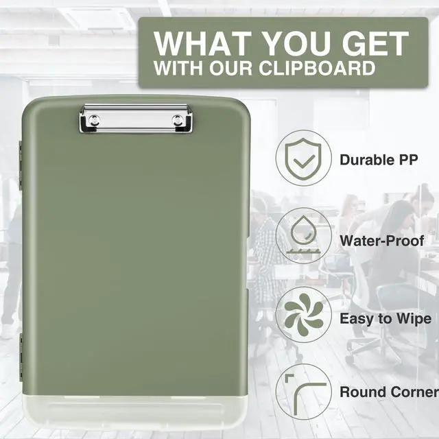 Alt view image 4 of 7 - Clipboard with Storage, Clip Board 8.5 x 11 with Pen Holder, Plastic Organization Case Box for Letter Legal A4 Size Paper, Low Profile Clip, Nurses Teachers Must Haves, School & Office Supplies