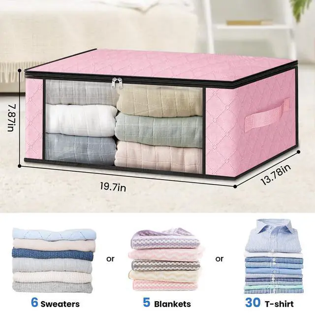 Alt view image 2 of 7 - 3-Pack Clothes Organizer Storage Bags, 35L Storage Bins, Pink