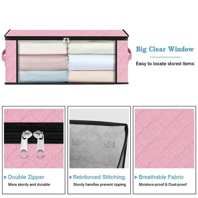 Alt view image 4 of 7 - 3-Pack Clothes Organizer Storage Bags, 35L Storage Bins, Pink