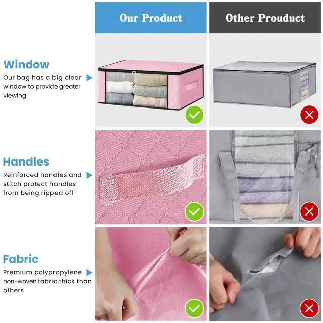 Alt view image 5 of 7 - 3-Pack Clothes Organizer Storage Bags, 35L Storage Bins, Pink