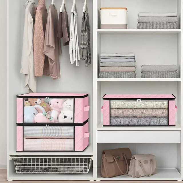 Alt view image 6 of 7 - 3-Pack Clothes Organizer Storage Bags, 35L Storage Bins, Pink