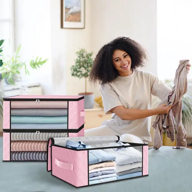 Alt view image 7 of 7 - 3-Pack Clothes Organizer Storage Bags, 35L Storage Bins, Pink