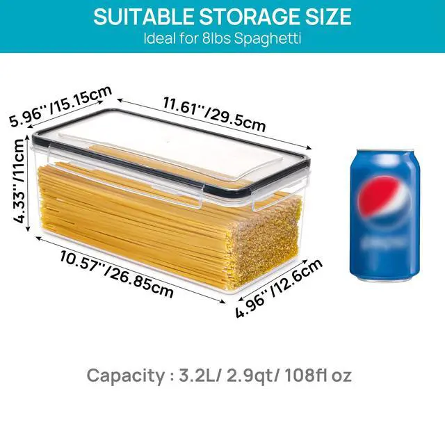 Alt view image 2 of 7 - Pasta Storage Containers, 4 Pack, 3.2L Airtight Canisters