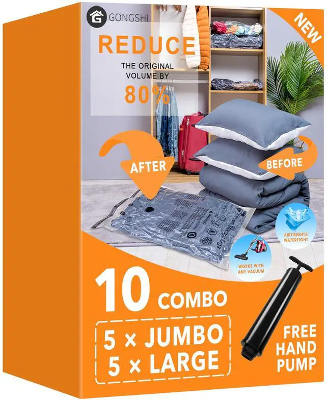 Main image of Vacuum Storage Bags, Space Saver Seal Bags For Clothing, Travel Luggage,Blankets, Comforters, Pillows, Clothes Storage.5 Jumbo 5 Large