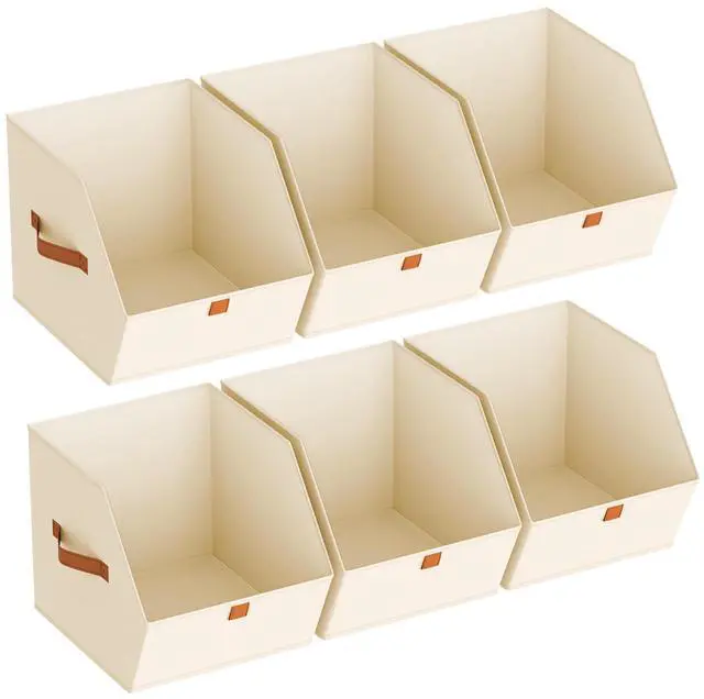 Main image of Fabric Closet Storage Cubes - 6 Pack Square Storage Bins with Dual Handles for Clothes, Towels, Toys, Cube Storage Organizers for Bedroom, Nursery, Shelves, Closet, Small Spaces, Beige