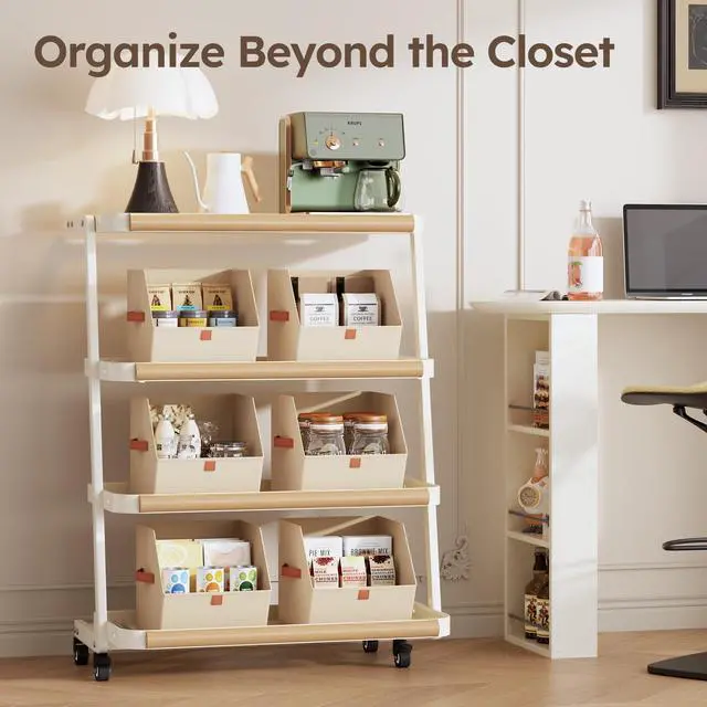 Alt view image 6 of 7 - Fabric Closet Storage Cubes - 6 Pack Square Storage Bins with Dual Handles for Clothes, Towels, Toys, Cube Storage Organizers for Bedroom, Nursery, Shelves, Closet, Small Spaces, Beige