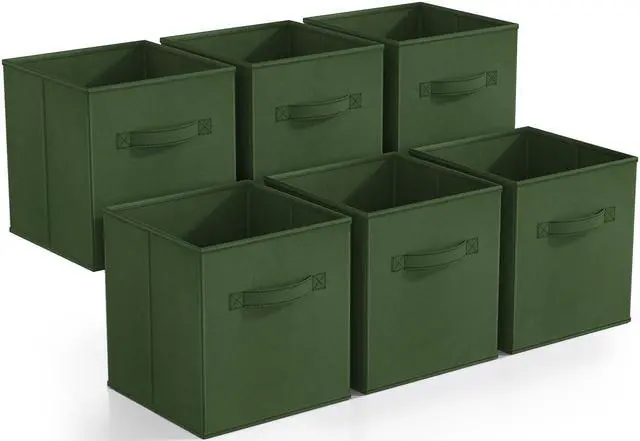 Main image of Foldable Storage Cubes - 6 Fabric Baskets for Organizing Pantry, Shelf, Toy Box, Cubby, Closet Organizer - 11 Inch Collapsible Closet Organizers and Storage Bins (Dark Green 6 Pack)