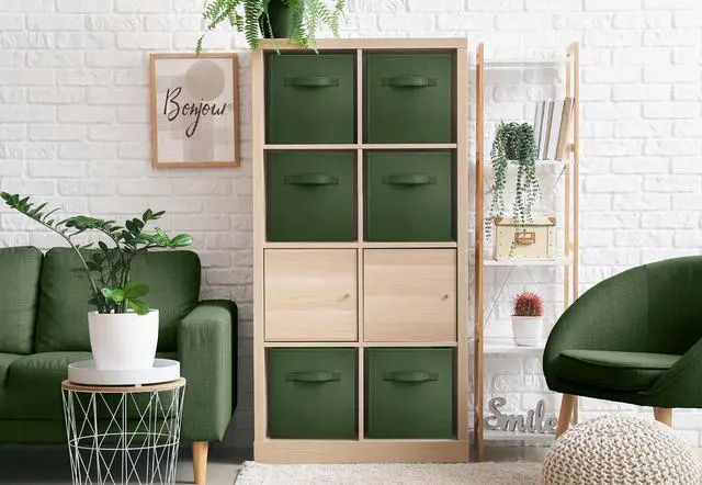 Alt view image 3 of 6 - Foldable Storage Cubes - 6 Fabric Baskets for Organizing Pantry, Shelf, Toy Box, Cubby, Closet Organizer - 11 Inch Collapsible Closet Organizers and Storage Bins (Dark Green 6 Pack)