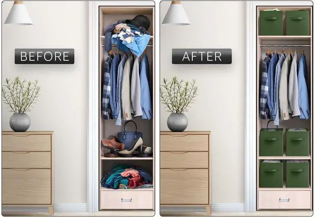 Alt view image 6 of 6 - Foldable Storage Cubes - 6 Fabric Baskets for Organizing Pantry, Shelf, Toy Box, Cubby, Closet Organizer - 11 Inch Collapsible Closet Organizers and Storage Bins (Dark Green 6 Pack)