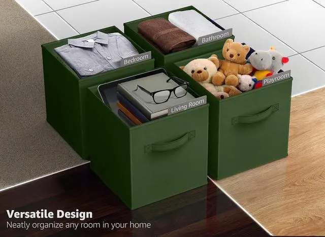 Alt view image 5 of 6 - Foldable Storage Cubes - 6 Fabric Baskets for Organizing Pantry, Shelf, Toy Box, Cubby, Closet Organizer - 11 Inch Collapsible Closet Organizers and Storage Bins (Dark Green 6 Pack)