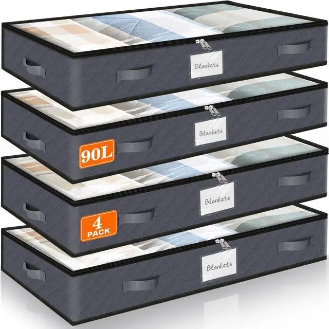 Main image of 90L Under Bed Storage Containers, Storage Bags, Organizers, 4-Pack, Gray
