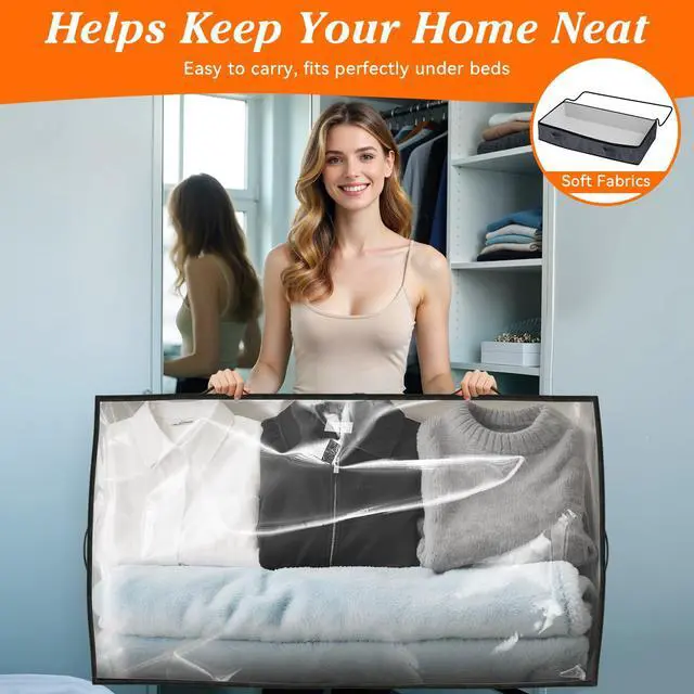 Alt view image 6 of 7 - 90L Under Bed Storage Containers, Storage Bags, Organizers, 4-Pack, Gray