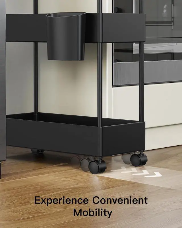 Alt view image 7 of 7 - Slim Storage Cart with Wheels - 3 Tier Bathroom Organizers and Storage Cart - Rolling Carts for Bathroom, Kitchen, Narrow Space, Laundry Room,Black