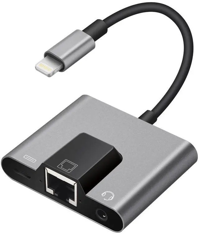 Main image of Lightning to RJ45 Ethernet Adapter Network Adapter, Support 10/100Mbps Ethernet Network, with Lightning Charge Port and 3.5mm Audio Jack, Compatible with iPhone 14 13 12 11/iPad
