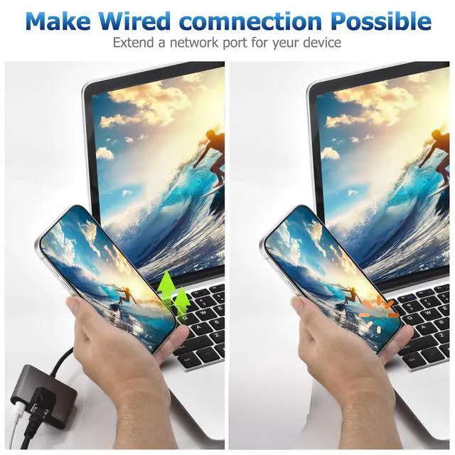 Alt view image 3 of 7 - Lightning to RJ45 Ethernet Adapter Network Adapter, Support 10/100Mbps Ethernet Network, with Lightning Charge Port and 3.5mm Audio Jack, Compatible with iPhone 14 13 12 11/iPad