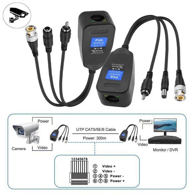 Alt view image 3 of 7 - 2 Pairs Passive Video Power Balun Audio Connector 960P/1080P