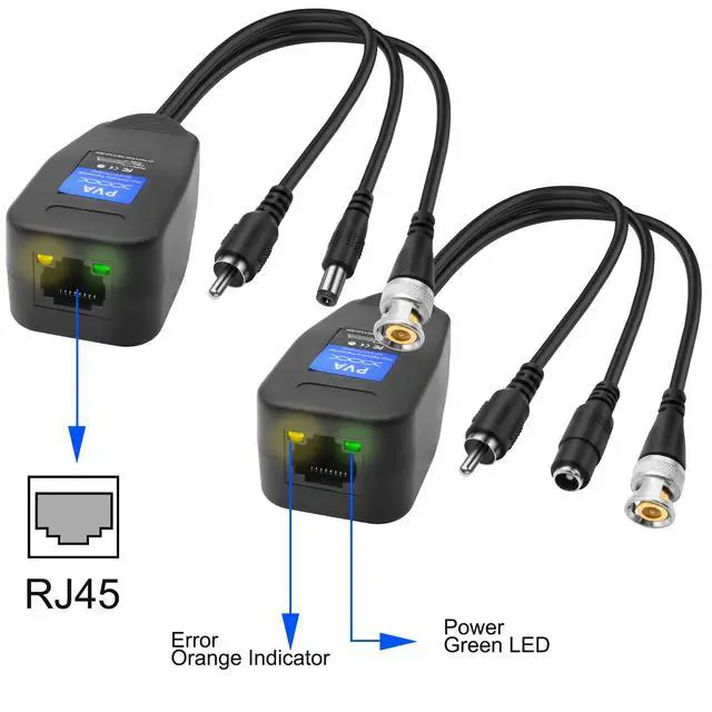 Alt view image 7 of 7 - 2 Pairs Passive Video Power Balun Audio Connector 960P/1080P