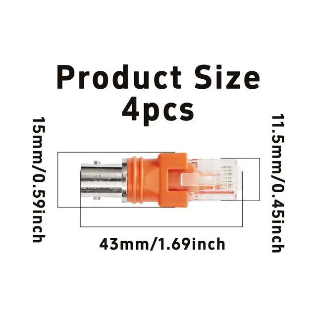 Alt view image 2 of 7 - 4PCS BNC Female Socket to RJ45 Network Adapters, Female Coax to Male Ethernet Converters, Linear Configuration RF Couplers for Surveillance Systems & Data Communication Equipment