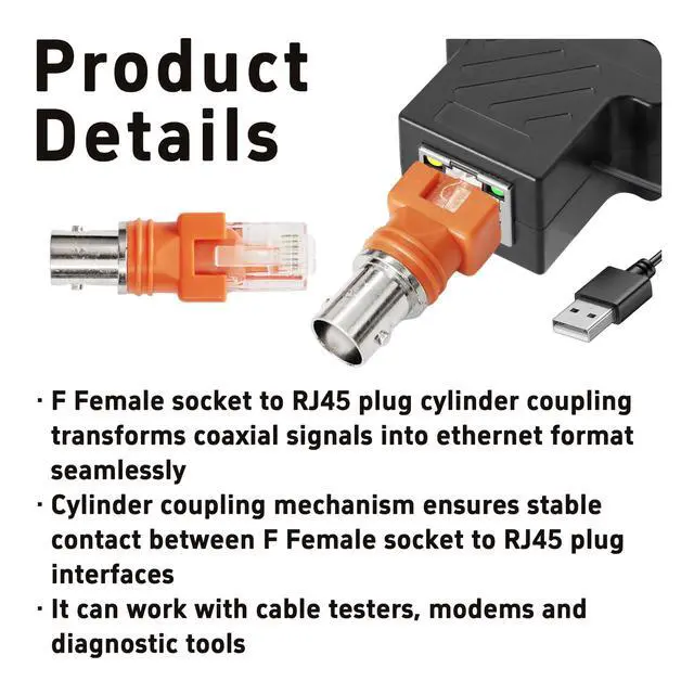 Alt view image 5 of 7 - 4PCS BNC Female Socket to RJ45 Network Adapters, Female Coax to Male Ethernet Converters, Linear Configuration RF Couplers for Surveillance Systems & Data Communication Equipment