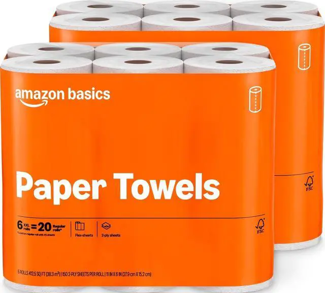 Main image of 2-Ply Flex-Sheets Paper Towels, 12 Basics Rolls = 40 Regular Rolls, Everyday Value with 150 Sheets per Roll, Packaging May Vary
