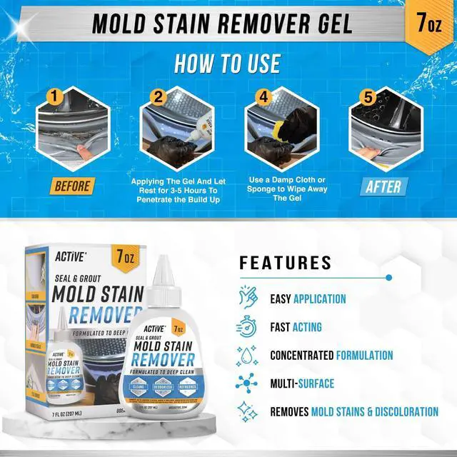 Alt view image 3 of 6 - Mold Stain Remover Gel Cleaner Heavy Duty Stain Cleaner for Front Loader Washing Machine Seal, Bathroom Grout, Shower, Caulk - Front Load Washer Cleaning Solution - 7 Fl Oz