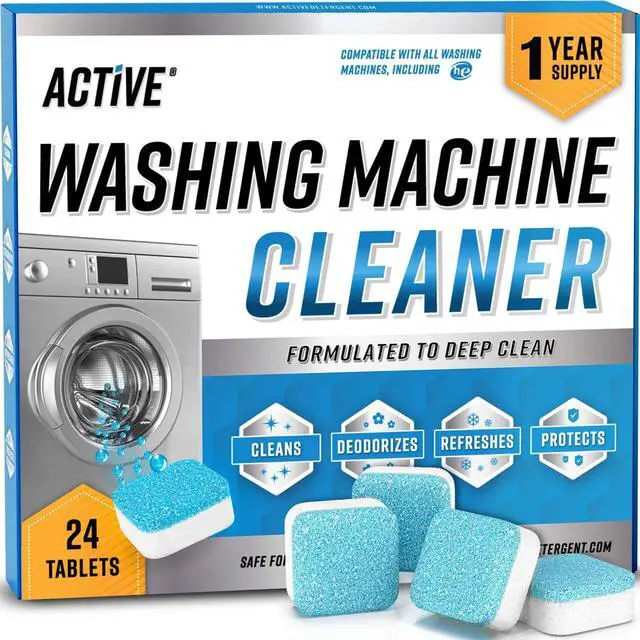 Main image of Washing Machine Cleaner Descaler 24 Pack - Deep Cleaning Tablets For HE Front Loader & Top Load Washer, Septic Safe Eco-Friendly Deodorizer, Clean Inside Drum and Laundry Tub Seal - 12 Month Supply