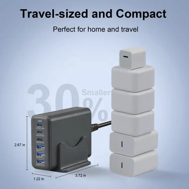 Alt view image 7 of 7 - 165W Charging Station, 6 Port Desktop Charger, 3 Ports 40W Grey