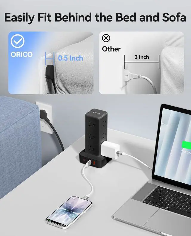 Alt view image 6 of 7 - Tower Power Strip with Surge Protection, Charging Station Tower
