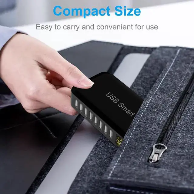 Alt view image 5 of 6 - USB Charging Station, 8-Port 60W/12A USB Charger Station, Multi Ports USB-A Charging Hub with LED Display, Compact Desktop Charger for Multiple Devices, iPhone iPad Samsung Android and Tablet