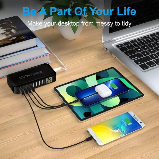 Alt view image 6 of 6 - USB Charging Station, 8-Port 60W/12A USB Charger Station, Multi Ports USB-A Charging Hub with LED Display, Compact Desktop Charger for Multiple Devices, iPhone iPad Samsung Android and Tablet
