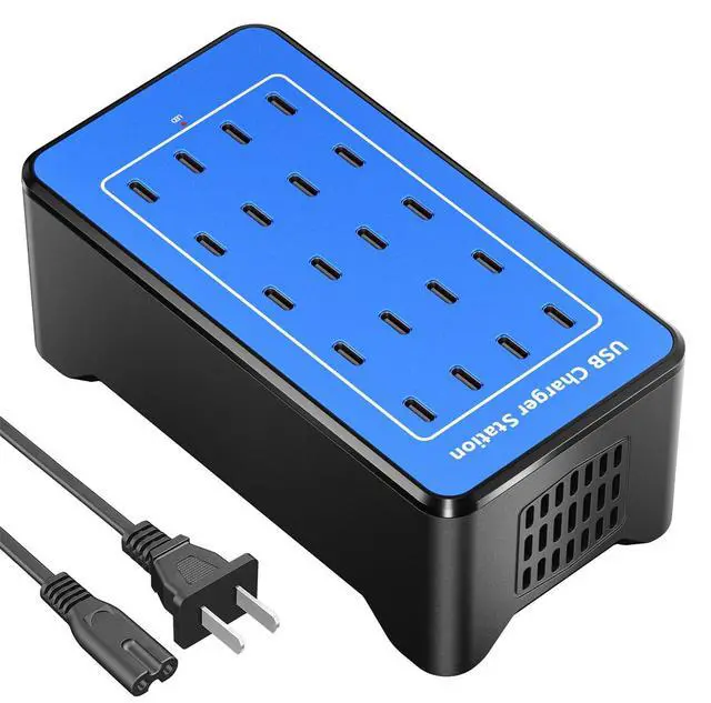 Main image of USB C Charging Station, USB C Charger Block for iPhone, Android, Smartphone, Tablet, Samsung, AirPods, and Smart Watch Multiple Devices, 20-Port 100W Multi Port Desktop Charger