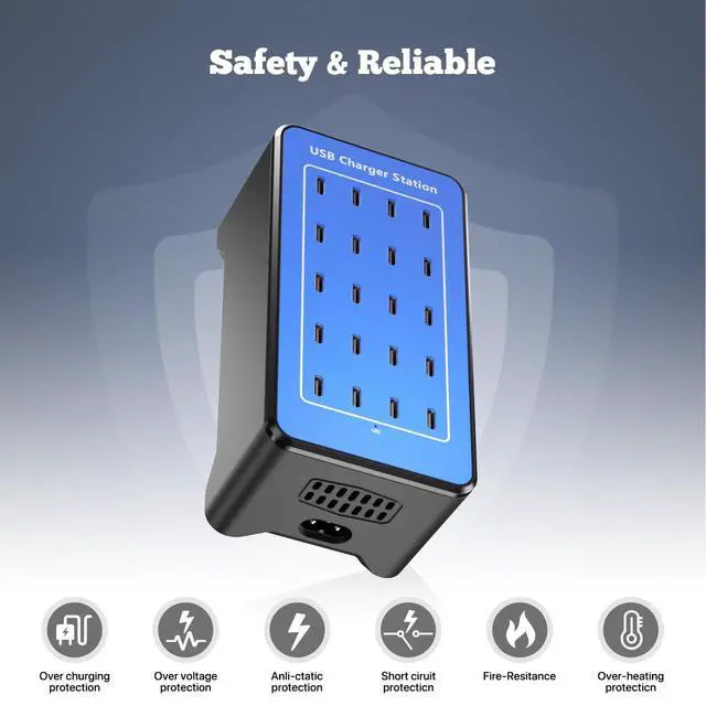 Alt view image 5 of 7 - USB C Charging Station, USB C Charger Block for iPhone, Android, Smartphone, Tablet, Samsung, AirPods, and Smart Watch Multiple Devices, 20-Port 100W Multi Port Desktop Charger
