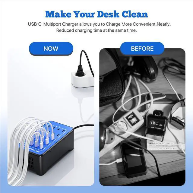 Alt view image 7 of 7 - USB C Charging Station, USB C Charger Block for iPhone, Android, Smartphone, Tablet, Samsung, AirPods, and Smart Watch Multiple Devices, 20-Port 100W Multi Port Desktop Charger