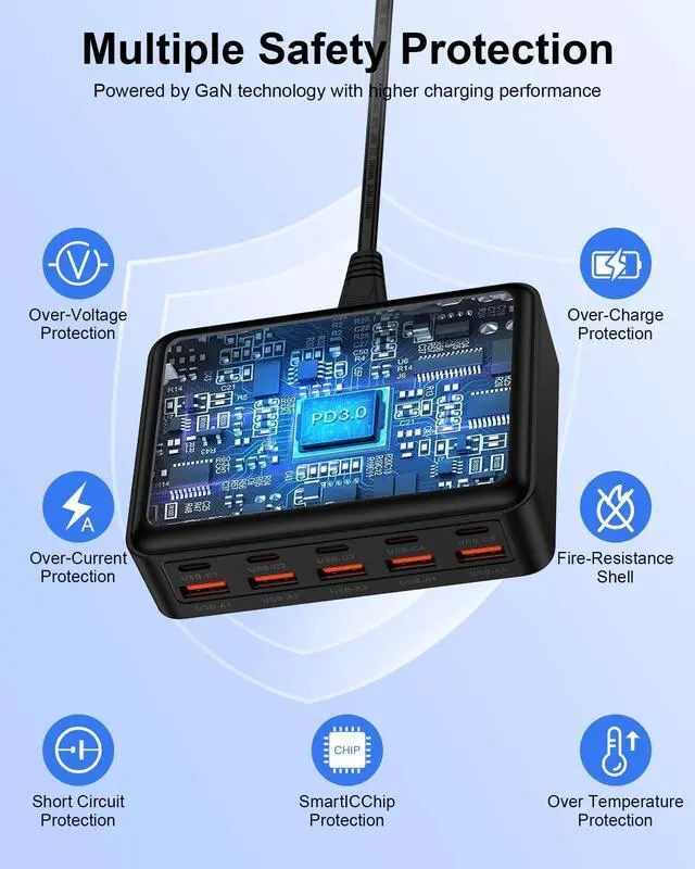 Alt view image 6 of 7 - USB C Charger Station for Multiple Devices, 10-Port USBC Charging Hub