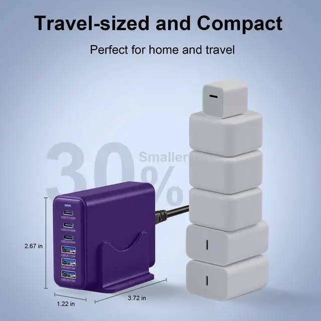 Alt view image 7 of 7 - 165W Charging Station, 6 Port Desktop Charger, 3 Ports 40W Purple