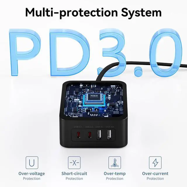 Alt view image 5 of 7 - 60W USB Charging Station with 15W Wireless Charger, 2 USBA and 2 USBC Multiple Port Desktop Charger Quick Charge Block for iPhone 17 Pro Max 16e 16 Pro Max Samsung S25 Ultra iPad MacBook Laptop Pixel