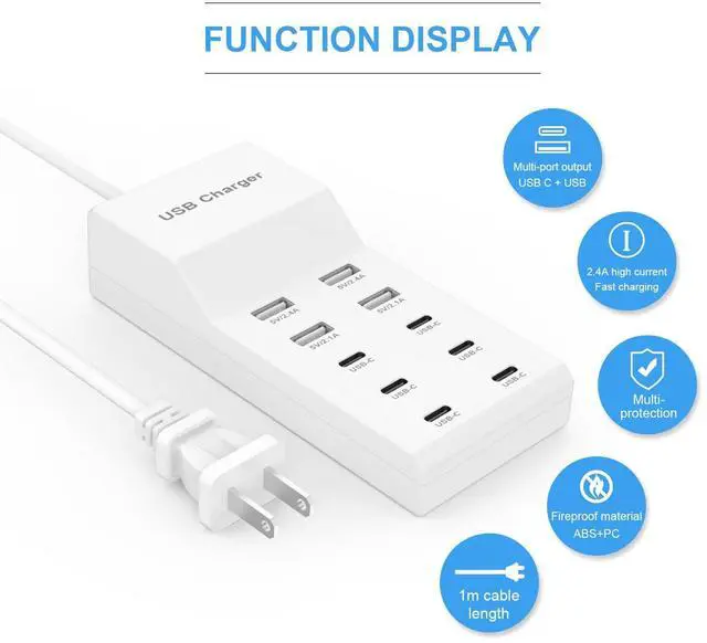 Alt view image 2 of 7 - USB Charging Station for Multiple Devices USB Wall Charger Power Hub Strip Smart Plug Charging Dock Desktop Charge Block 6 USB C 4 USB A Ports Compatible with iPhone 15/iPad/iPod/Galaxy S Smart Phones