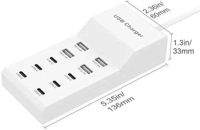 Alt view image 3 of 7 - USB Charging Station for Multiple Devices USB Wall Charger Power Hub Strip Smart Plug Charging Dock Desktop Charge Block 6 USB C 4 USB A Ports Compatible with iPhone 15/iPad/iPod/Galaxy S Smart Phones