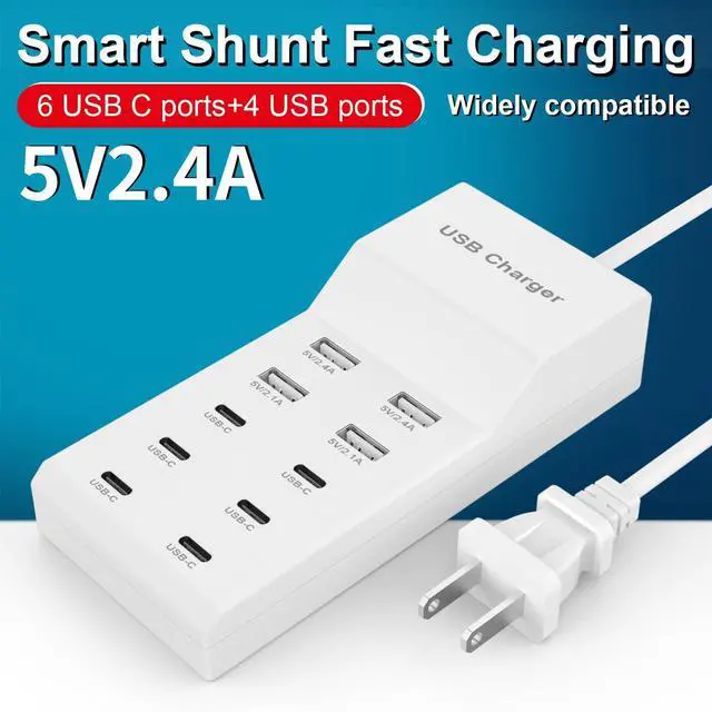 Alt view image 5 of 7 - USB Charging Station for Multiple Devices USB Wall Charger Power Hub Strip Smart Plug Charging Dock Desktop Charge Block 6 USB C 4 USB A Ports Compatible with iPhone 15/iPad/iPod/Galaxy S Smart Phones