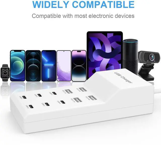 Alt view image 6 of 7 - USB Charging Station for Multiple Devices USB Wall Charger Power Hub Strip Smart Plug Charging Dock Desktop Charge Block 6 USB C 4 USB A Ports Compatible with iPhone 15/iPad/iPod/Galaxy S Smart Phones