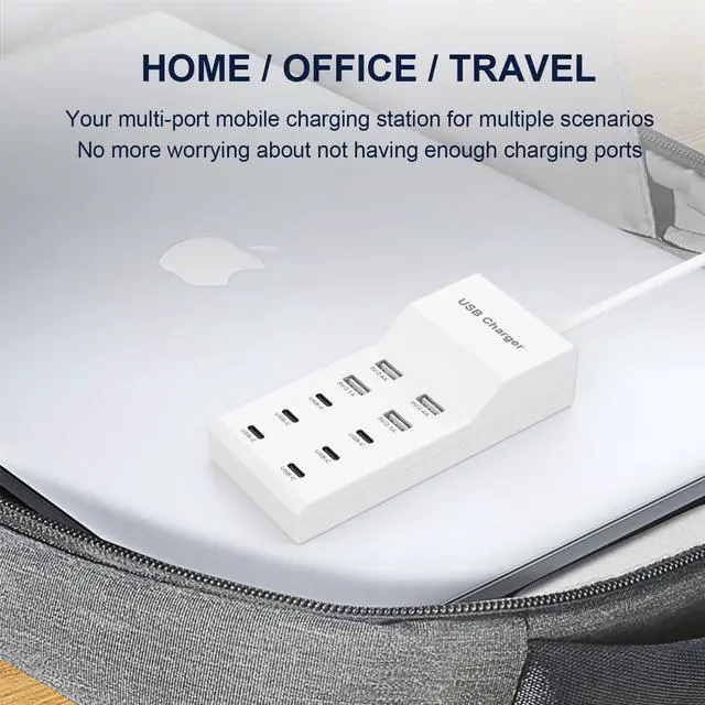 Alt view image 7 of 7 - USB Charging Station for Multiple Devices USB Wall Charger Power Hub Strip Smart Plug Charging Dock Desktop Charge Block 6 USB C 4 USB A Ports Compatible with iPhone 15/iPad/iPod/Galaxy S Smart Phones