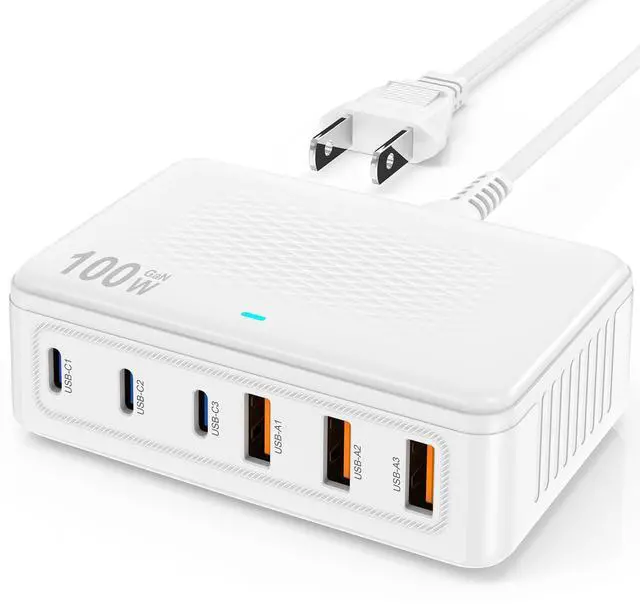 Main image of USB C Fast Charger Block, 100W GaN 6 Port Type C Charging Station Hub,Wall Charger Power Strip Adapter Plug Cube Brick Box for Apple iPhone 17 16 15 14 13 12 Pro Max/iPad/Pixel/Samsung Galaxy S25 S24