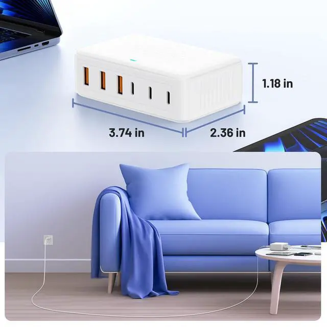 Alt view image 4 of 7 - USB C Fast Charger Block, 100W GaN 6 Port Type C Charging Station Hub,Wall Charger Power Strip Adapter Plug Cube Brick Box for Apple iPhone 17 16 15 14 13 12 Pro Max/iPad/Pixel/Samsung Galaxy S25 S24