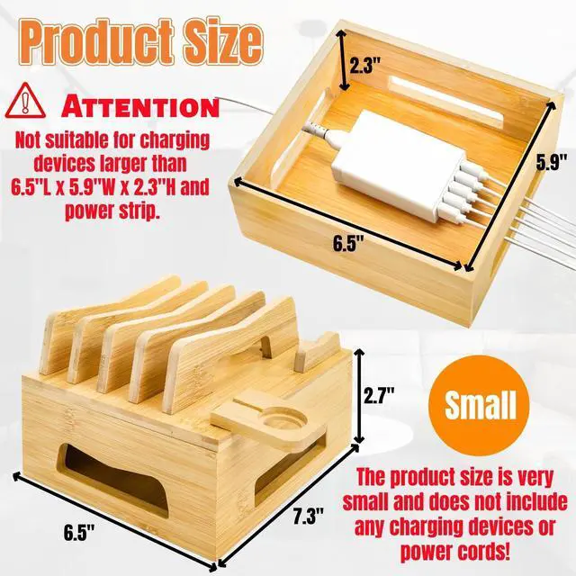 Alt view image 2 of 7 - Bamboo Charging Station for Multi Devices, No USB Charger and Cables