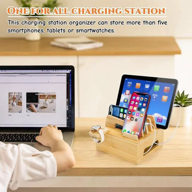 Alt view image 6 of 7 - Bamboo Charging Station for Multi Devices, No USB Charger and Cables