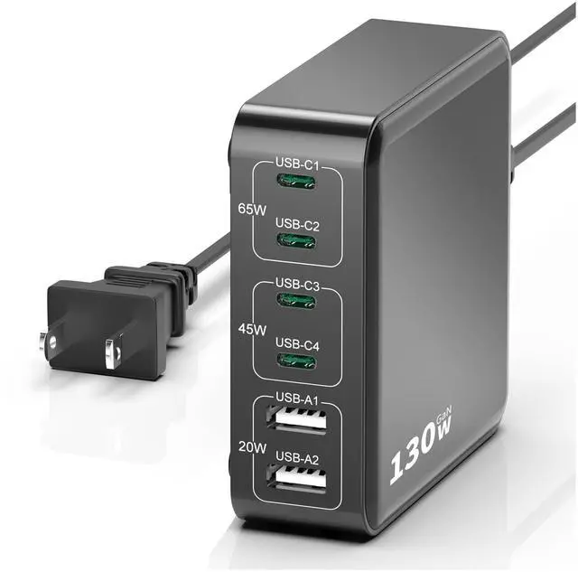 Main image of Charging Station for Multiple Devices : 130W 6 Port GaN Fast USB C Charger Station, Compact Multi Port PD 65W 45W Charger for iPhone 17/16 15/14/13/Pro Max