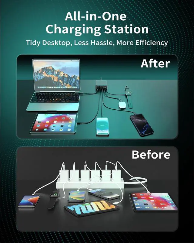Alt view image 4 of 7 - Charging Station for Multiple Devices : 130W 6 Port GaN Fast USB C Charger Station, Compact Multi Port PD 65W 45W Charger for iPhone 17/16 15/14/13/Pro Max