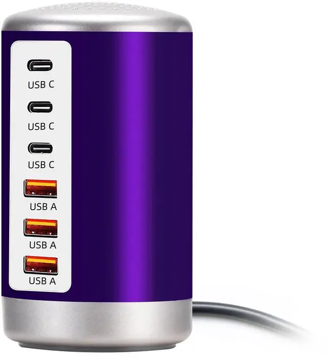 Main image of 60W USB Charging Station with 6-Port (3 USB-A & 3 USB-C) for iPhone 12/13/14, Tablets & Smartphones - Purple