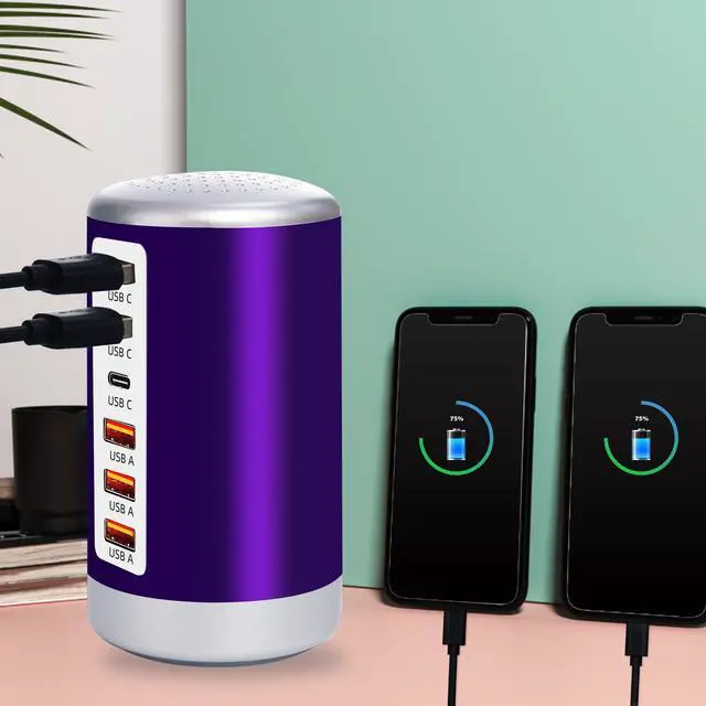 Alt view image 4 of 6 - 60W USB Charging Station with 6-Port (3 USB-A & 3 USB-C) for iPhone 12/13/14, Tablets & Smartphones - Purple